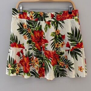 Derek Heart Womens Tropical Hibiscus Floral Tiered Mini Skirt White Red Large